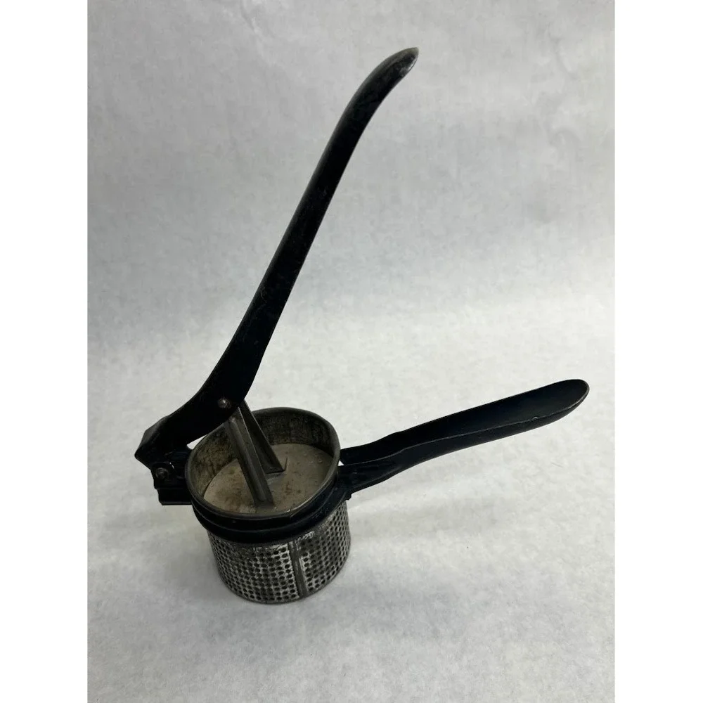 Vintage Metal Potato Ricer Manual Fruit Press Black Handle Kitchen Tool